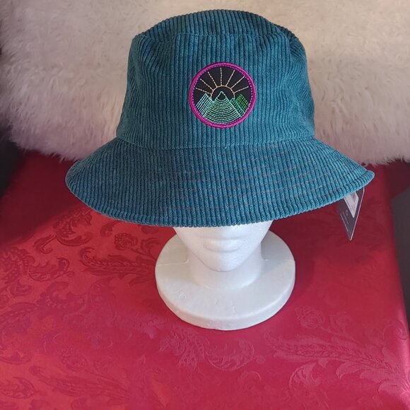 NWT TEAL CORDUROY EMBROIDERED BUCKET HAT UNISEX - Picture 2 of 10